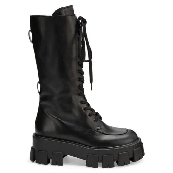 Prada Lug Sole Leather combat Boots Size 38 Monolith leather boots Prada Green size 38 EU in Leather  main image 3